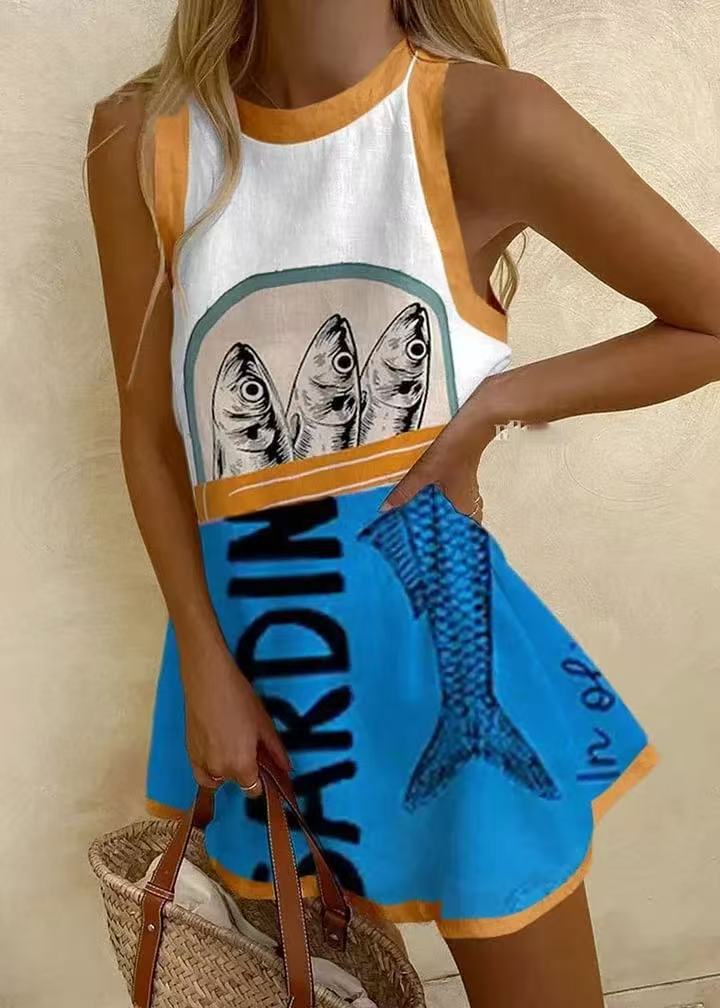 Giorgia™ | Μίνι Φόρεμα με Μπλε Σχέδιο